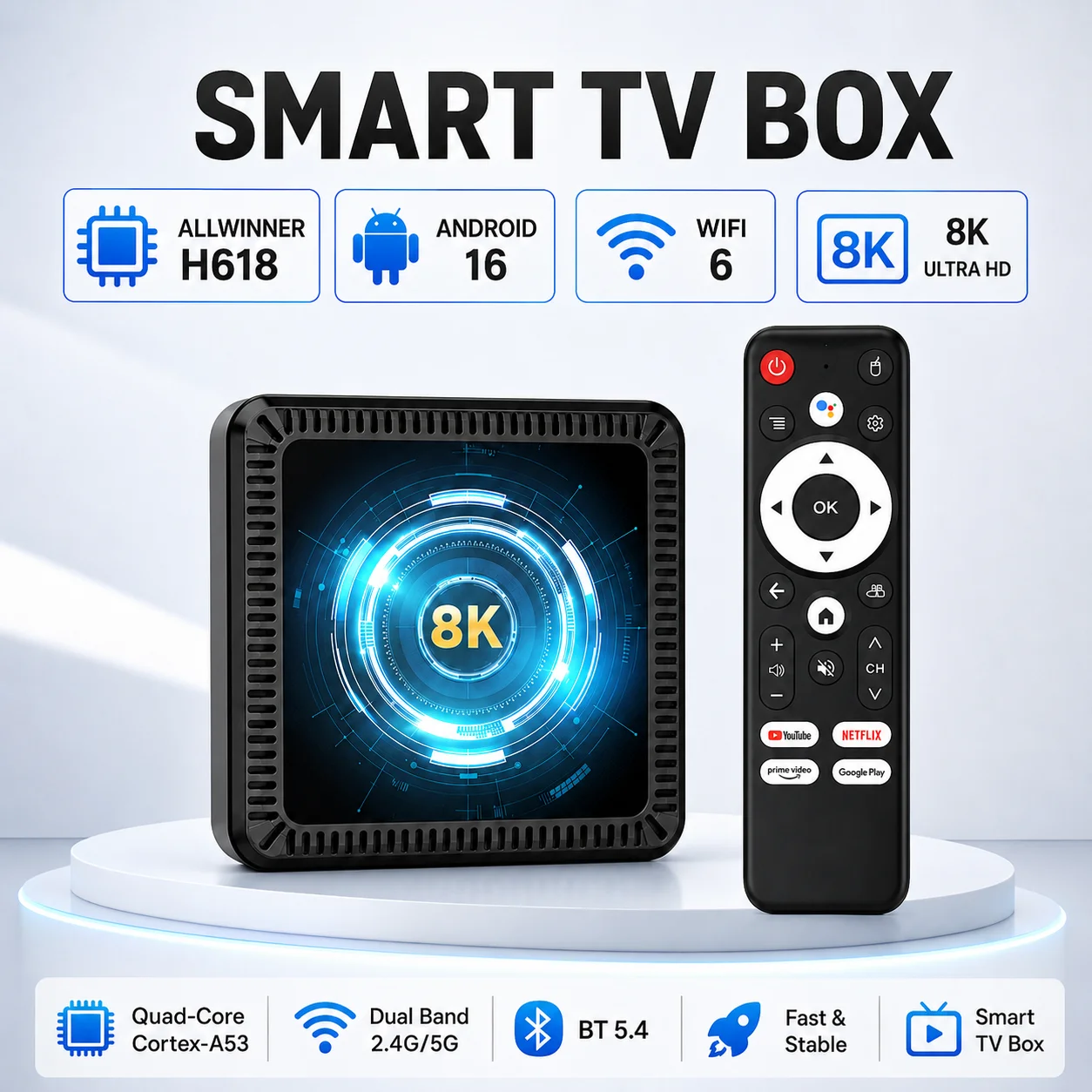 BLKJ 스마트 TV 박스 Allwinner H618 안드로이드 16 스트리밍 미디어 플레이어 쿼드 코어 Cortex A53 램 4GB 8GB 롬 64GB 128GB 셋톱 박스