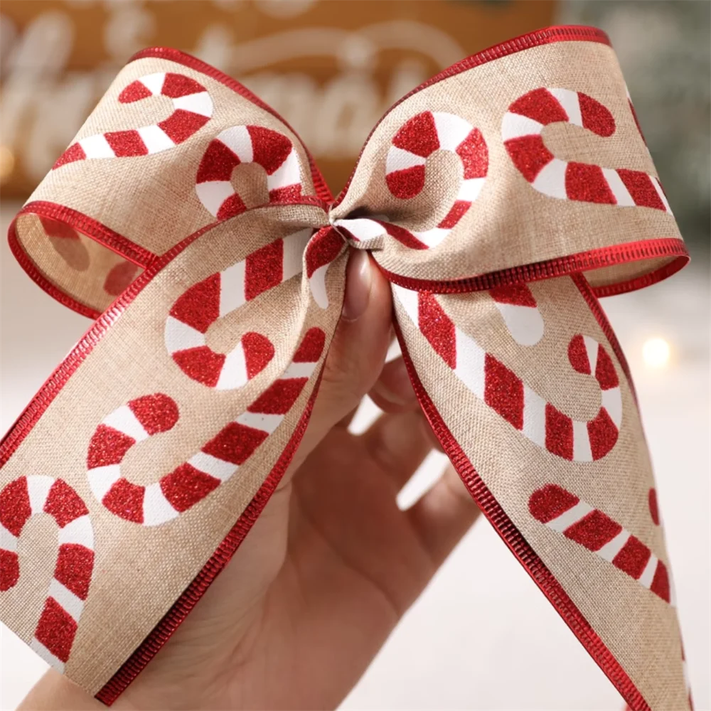 2M/Rolle Weihnachten Leinen Bänder Santa Claus Weihnachten Krücke Gedruckt Band DIY Kranz Bögen Neue Jahr Geschenk Verpackung Handwerk dekoration – Detail 12