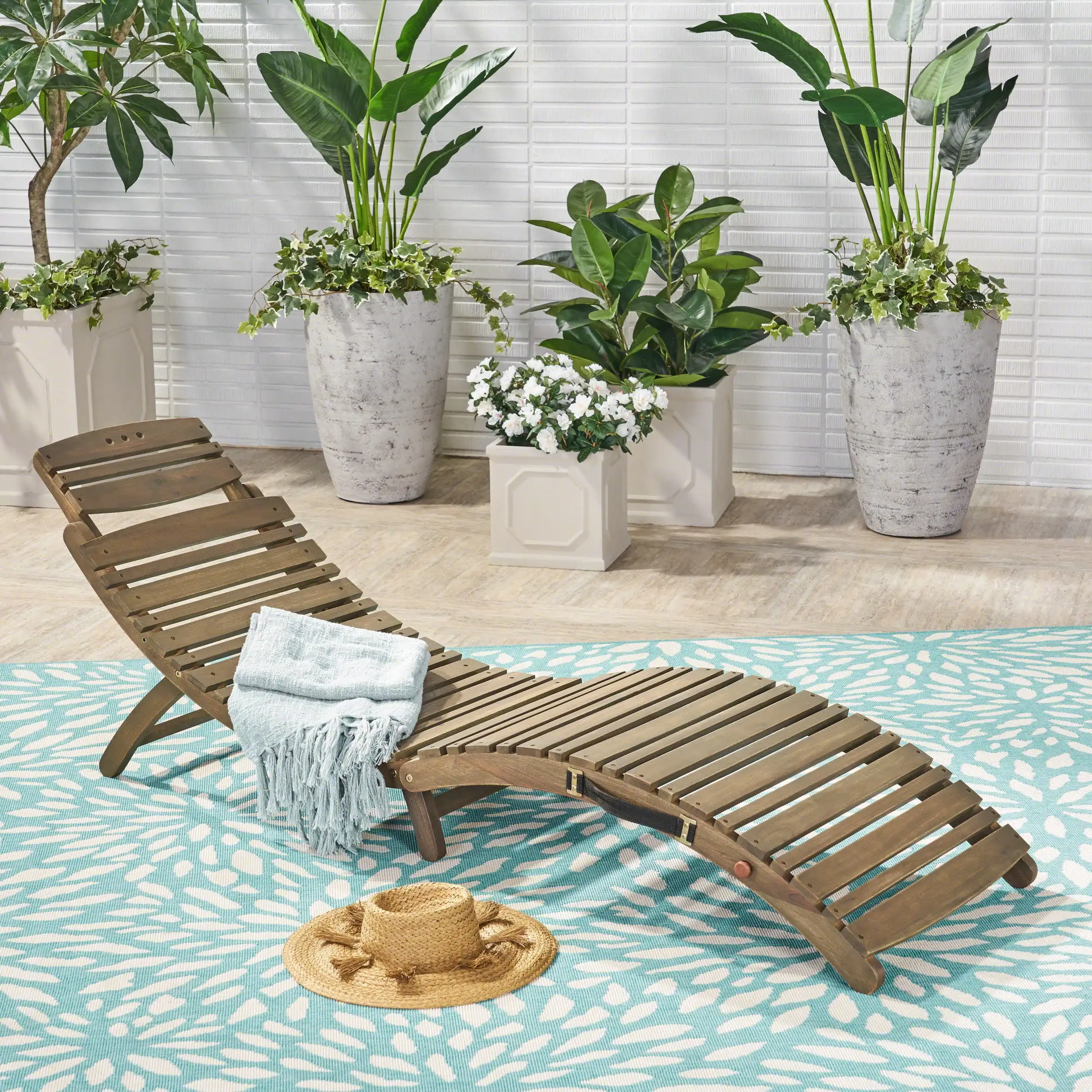 

Luxurious Refined Fashionable and Elegant Outdoor Foldable Acacia Wood Chaise Lounge Gray