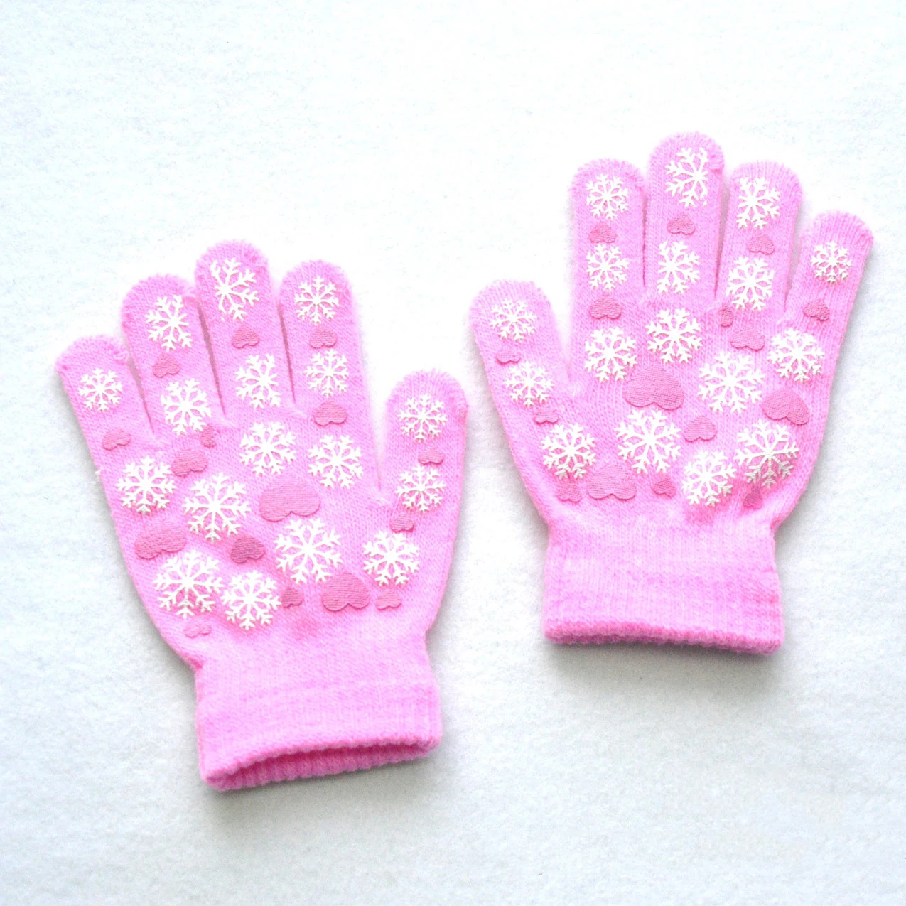 6-11Y Children Warm Gloves Winter New Students Kids Snowflake Love Print Knitted Mittens Outdoor Knitting Cycling Skiing Gloves 6