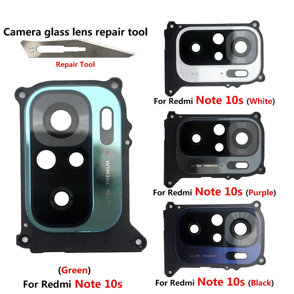 For Redmi Note 10S 10 Pro Rear Camera Glass Lens Cover With Frame Holder With Sticker Replacement Spare Parts