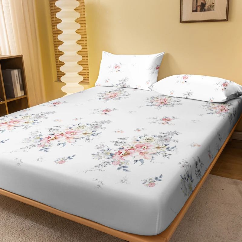 1 drap-housse mat imprimé fleur plante moderne et Simple, housse de lit imprimée pour chambre à coucher, literie (hors taies d'oreiller)