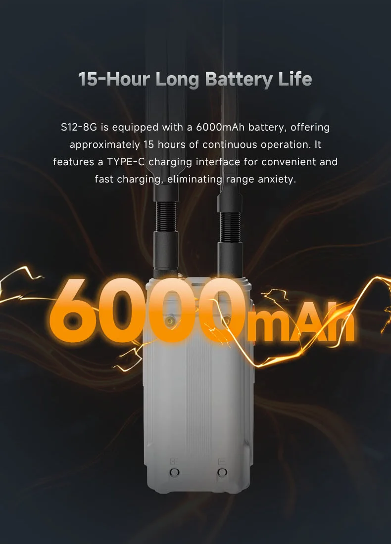 Skydroid S12-8G 8GHz 3km-5km Drone Detector, Handheld Alarm with 6000mAh Battery
