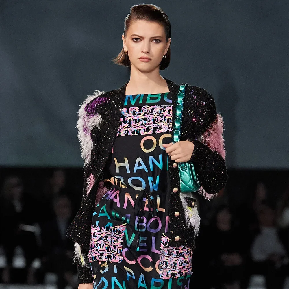 

NIGO Women's Black Spring And Autumn Multicolor Beaded Fitted Wool Blend Long Sleeve Jacquard Cardigan Jacket #nigo7622