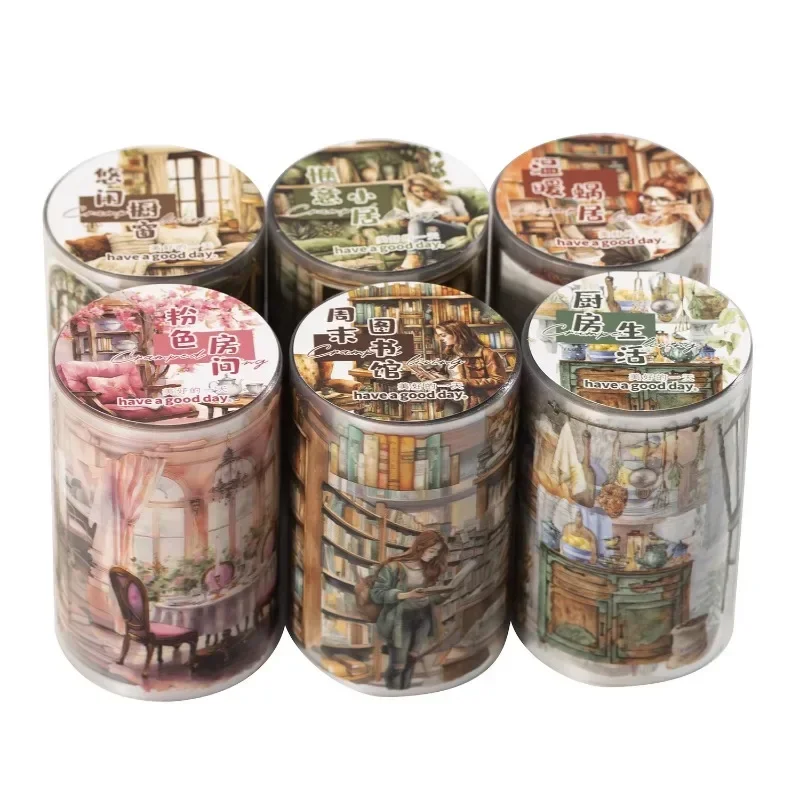 1Roll 2M Scene Scenography Handbook Material Circular Adhesives Round Stickers Tapes 60mm*2m PET Tape Life Corner Series 2
