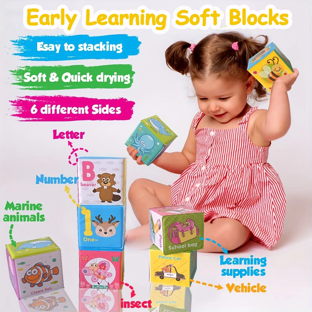 Early Learning Stacking Toys 4/6pcs EVA Leather Soft Blocks Interactive Game