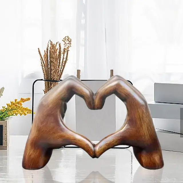 Statue mains en forme de cœur, décoration de geste d'amour, Sculpture d'art moderne, effet Grain de bois, Sculpture d'amour, décoration de salle de mariage 2