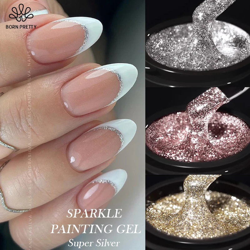 BORN PRETTY 5 ml Super Sparkling Painting Gel Nagellack Platin Silber Gold Rose Glitzer Graffiti Streifen Pull Line Nagel UV Gel