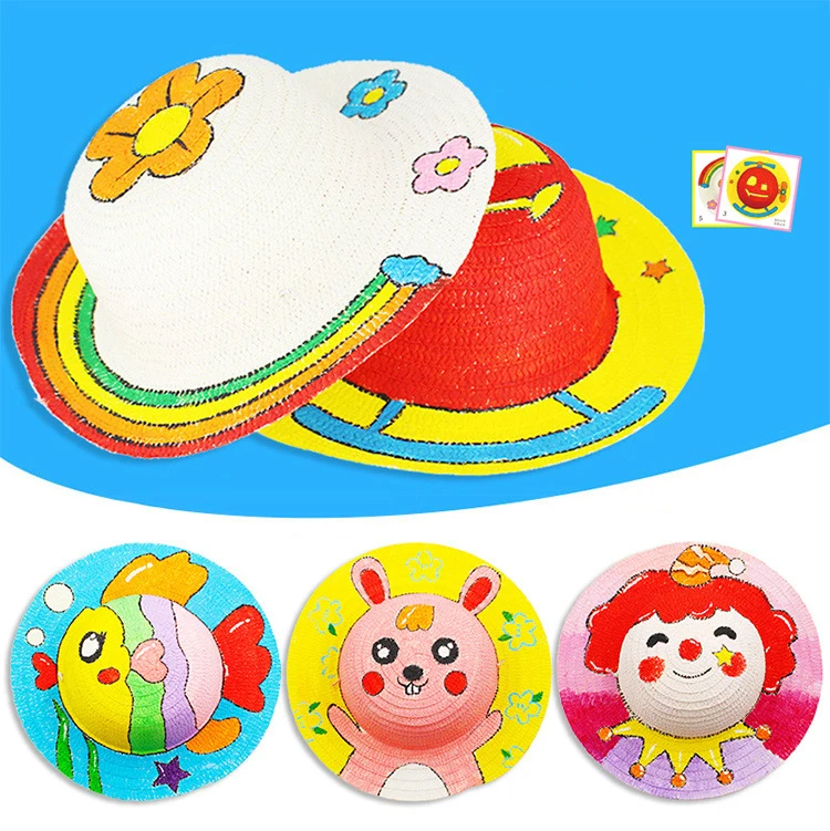 DIY Painting Craft Toys Straw Hat for Kindergarten Children Wall Decoration Creative Handmade Art Graffiti Hat