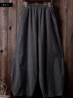 2024 Cotton Linen Bloomers Wide Leg Pants Women Vintage Full Length Fashion Elegent Pants Solid Elasitic Waist Spring Autumn 5XL - Image 6