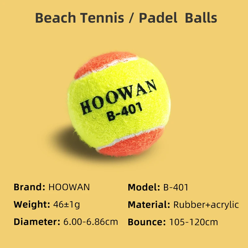 HOOWAN Beach Tennis Ball 1 Unit B-401 Training Ball 50% Pressure Padel Strictly Meet Competition Standards tennis balls