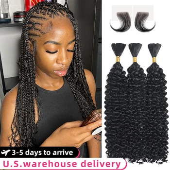 Braiding Hair Deep Wave Bulk Human Hair For Braiding No Weft Bundle 3 Bundles/Pack 16A Brazilian Water Curly Weave Black 26 Inch 1
