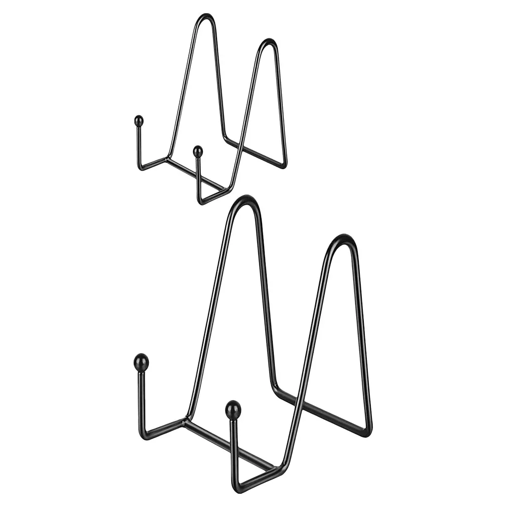 2Pcs 서점 사무실을위한 세련된 검은 철 책 디스플레이 스탠드 홈 데스크탑 책 홀더 선반 아트웍 사진 앨범 디스플레이