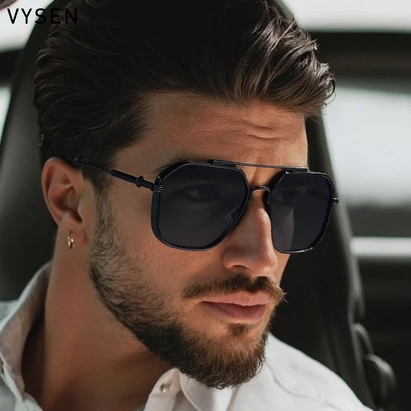 Übergroße quadratische Steampunk-Sonnenbrille für Herren, 2026, Luxusmarke, Vintage-Doppelstrahl-Metall-Sonnenbrille, trendige Outdoor-Fahrbrille