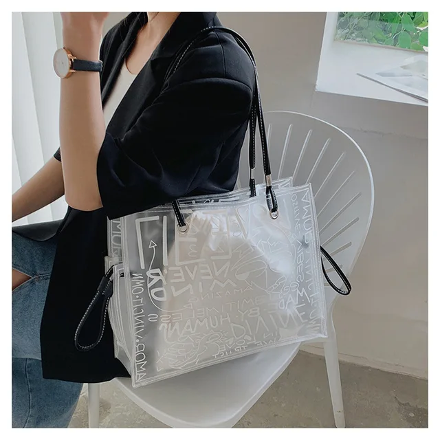 Ladies Transparent Tote Bag Graffiti Large Capacity Shoulder Bag PVC Jelly Clear  Bag Fashion Beach Hand Bag For Women Printed - AliExpress