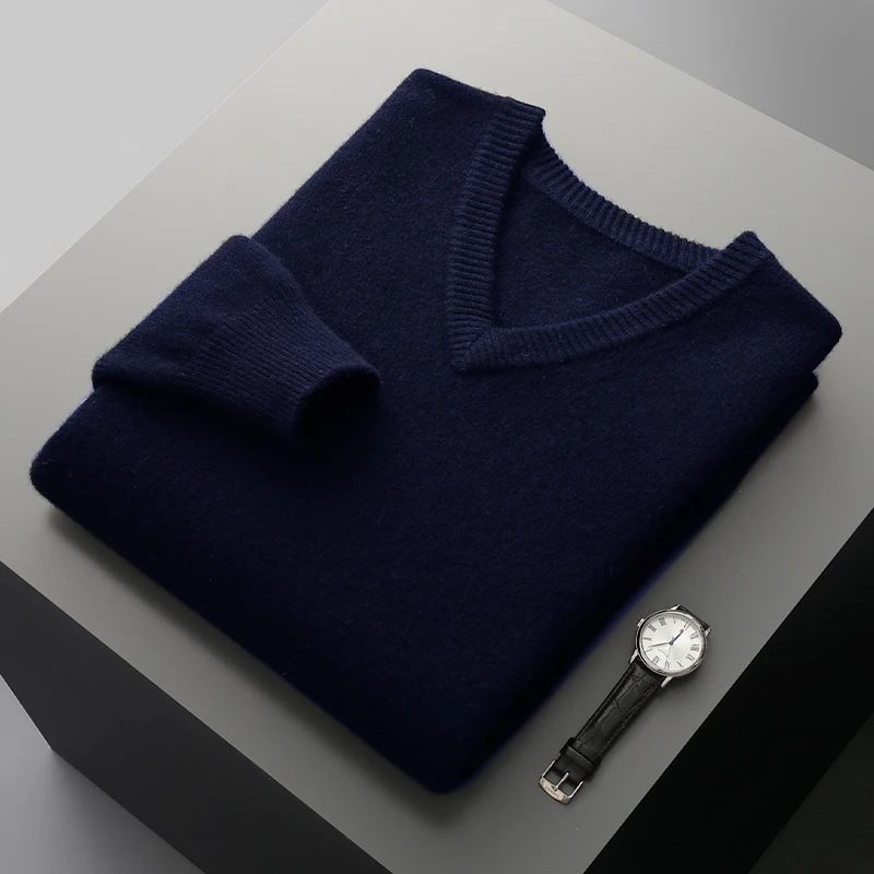 Men Sweater V-Collar Pullover Business Affairs Knitted Sweater Autumn And Winter New Long-Sleeved High-End Soft Comfortable Tops 3
