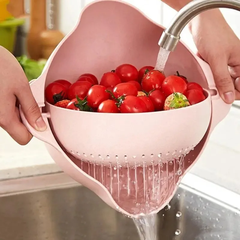 

Double-Layer Vegetable Washing Basket Drain Basket Wash Fruit Vegetable Washing Artifact Vegetable Basket Kitchen Modern Living