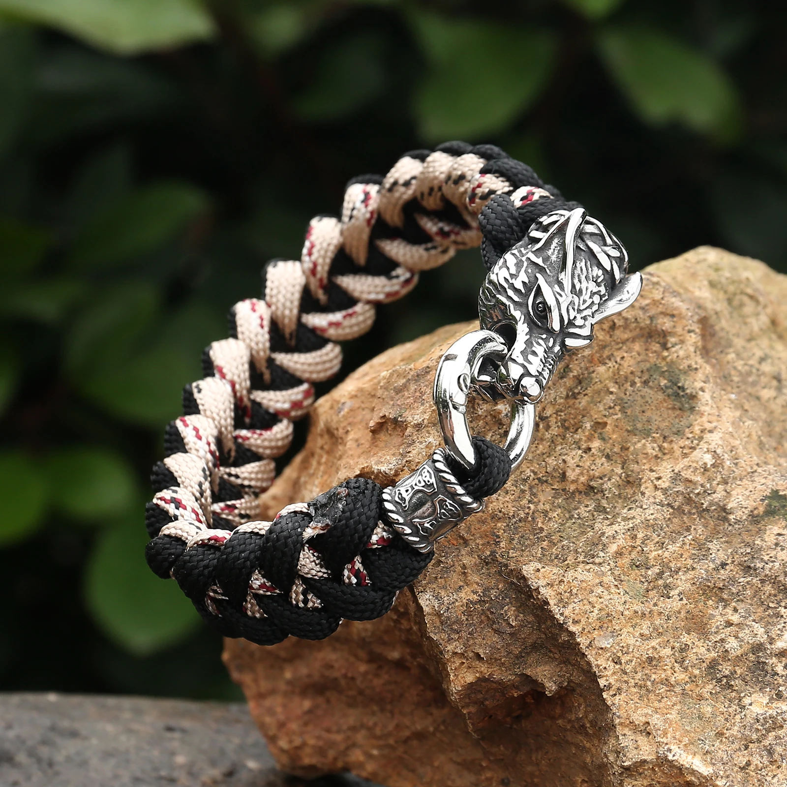 Handmade Paracord Bracelet With Stainless Steel Thor's Hammer and Bead