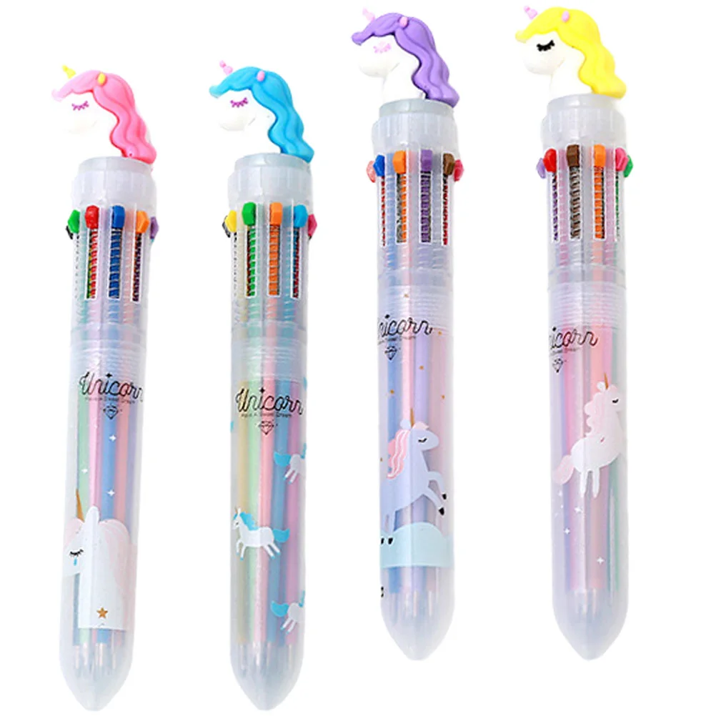 

4 Pcs Ten Color Pen Ballpoint Pens Multi Colored Multicolor Various Multicolored with Multiple Ink Colors One Plastic