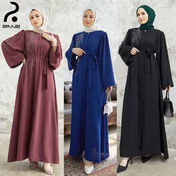 Luxury Black Long Sleeves Muslim Abayas Hot Diamonds Design Islamic Dresses Ladies Casual Clothing Gifts Party Wholesale RIMAIRE