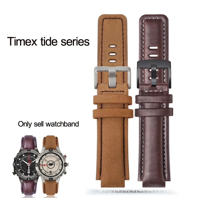 Cinturino Per Orologio In Vera Pelle Con Bocca Rialzata Per Orologio Da Uomo Timex Tide Sport All'Aria Aperta T2N721 T2N720 Cinturino 24Mm * 16Mm