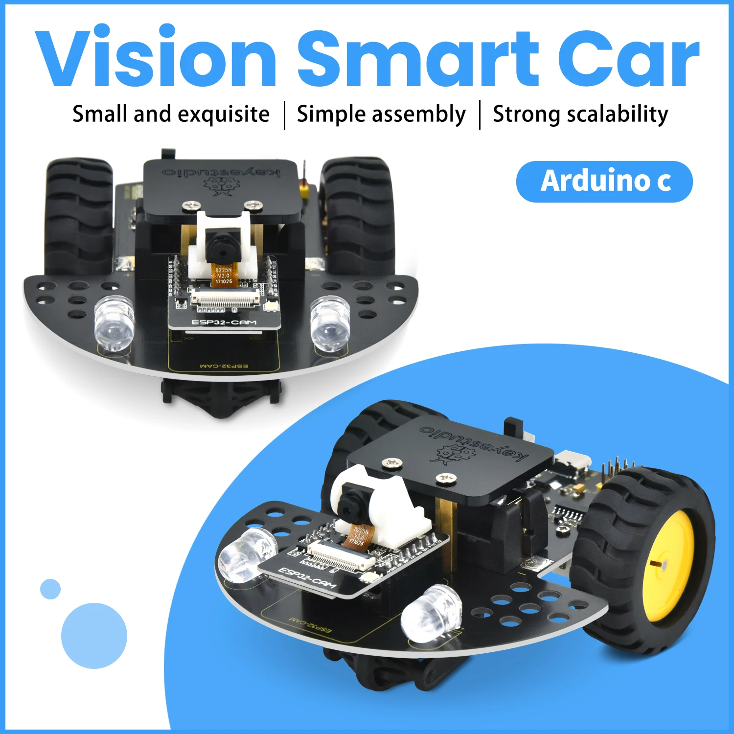 

Keyestudio Vision Smart Car For Arduino Based On ESP32-CAM Module Support Arduino C Programming WI-FI Control DIY Kit