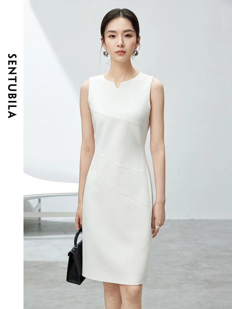 

SENTUBILA V-neck Elegant Solid Sleeveless Woman Dress 2024 Summer Fashion Solid Split Tank Dresses Female Clothing 142L55656