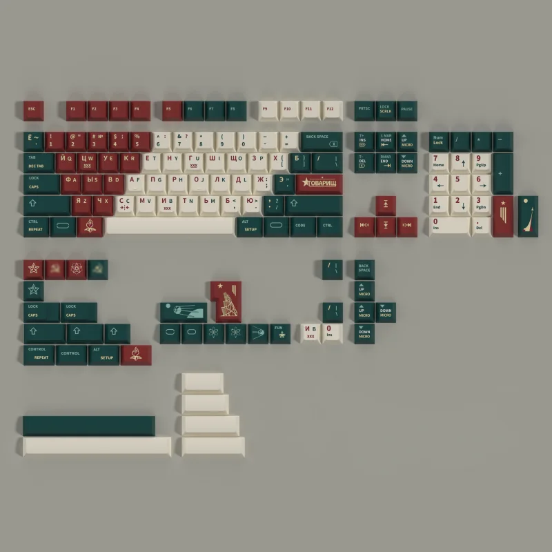 Chaves Conjunto Russo Keycaps Pbt Dye Subbed Key Caps Cereja Perfil Vermelho Branco Verde Gradiente Keycap para 61 64 68 84 87 96 980 142
