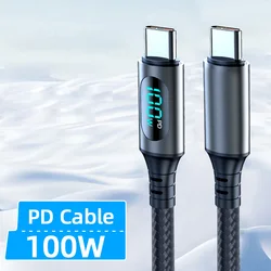 High - Speed 120W USB A to Type C Nylon Charging Cable with LED Display - 2m (PD Type - C)