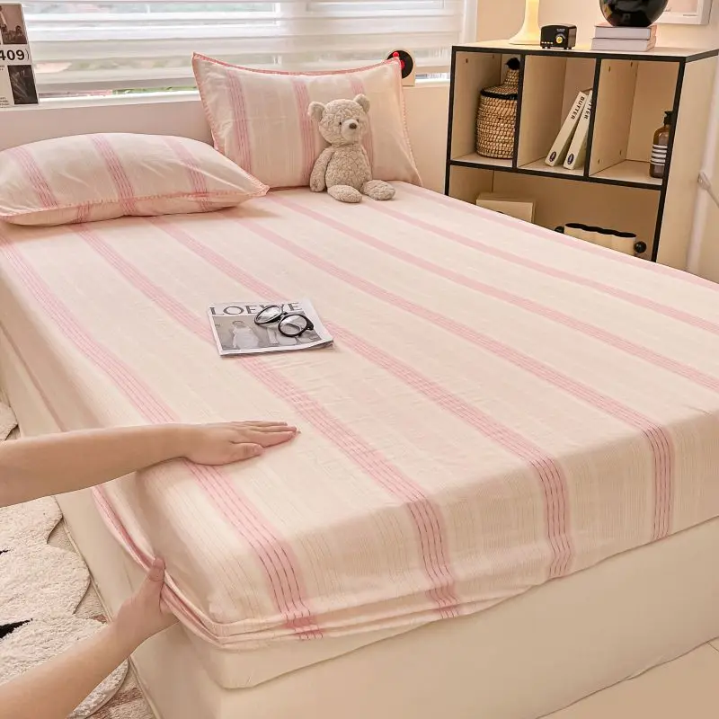 Skin-friendly Bedsheet Pure Cotton Bed Linen Stripe Style Bed Cover Single Mattress Protector sabanas (Pillowcase Need Order) 3