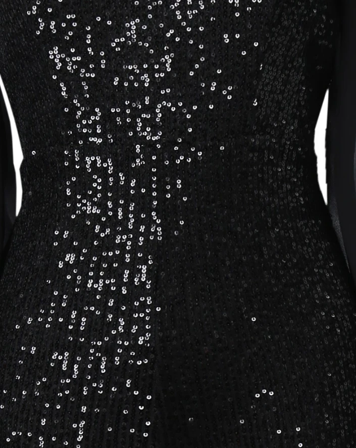 Jumpsuit Women 2024 Spring Fashion Contrast Sequin Long Sleeve Sheer Mesh Sexy Turn-Down Collar Plain Skinny Night Out Jumpsuit