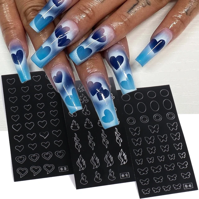 네일 하트 나비 곰 별용 에어 브러시 스텐실, 할로우 네일 스티커, 에어 브러시 템플릿, 프랑스 매니큐어 팁, GLPHT, 1 개, 2 개, 3 개