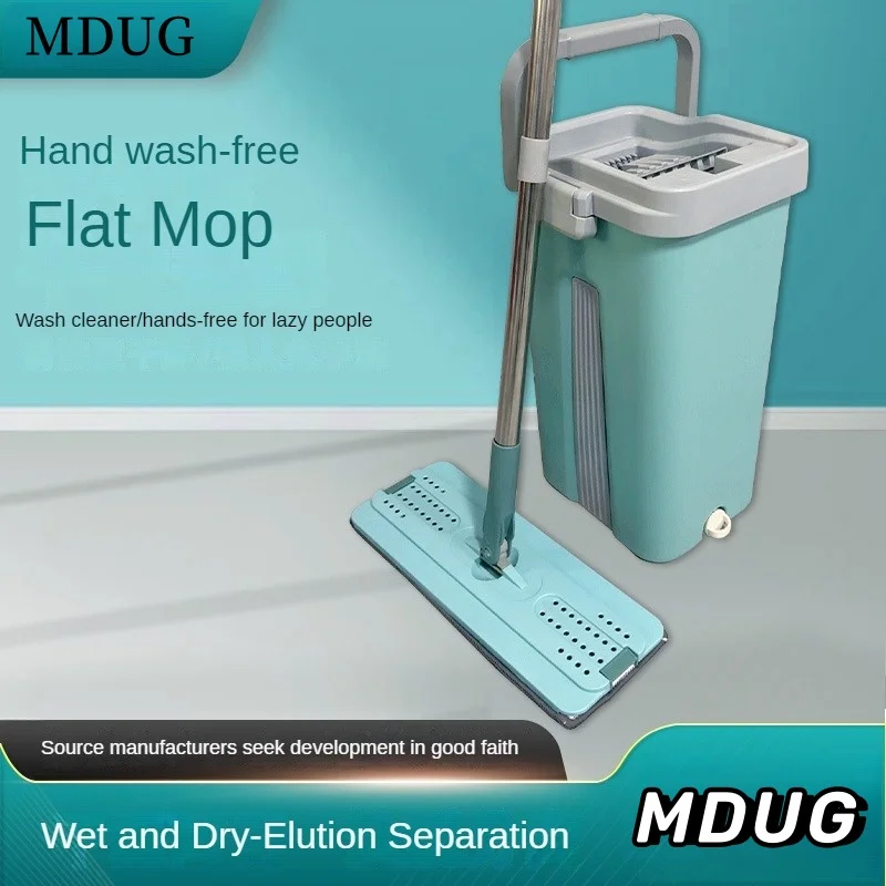 Flat Squeeze Mop com balde Wringing Floor Cleaning Microfiber Pads uso molhado ou seco em madeira laminado m&atilde;o livre flat squeeze mop