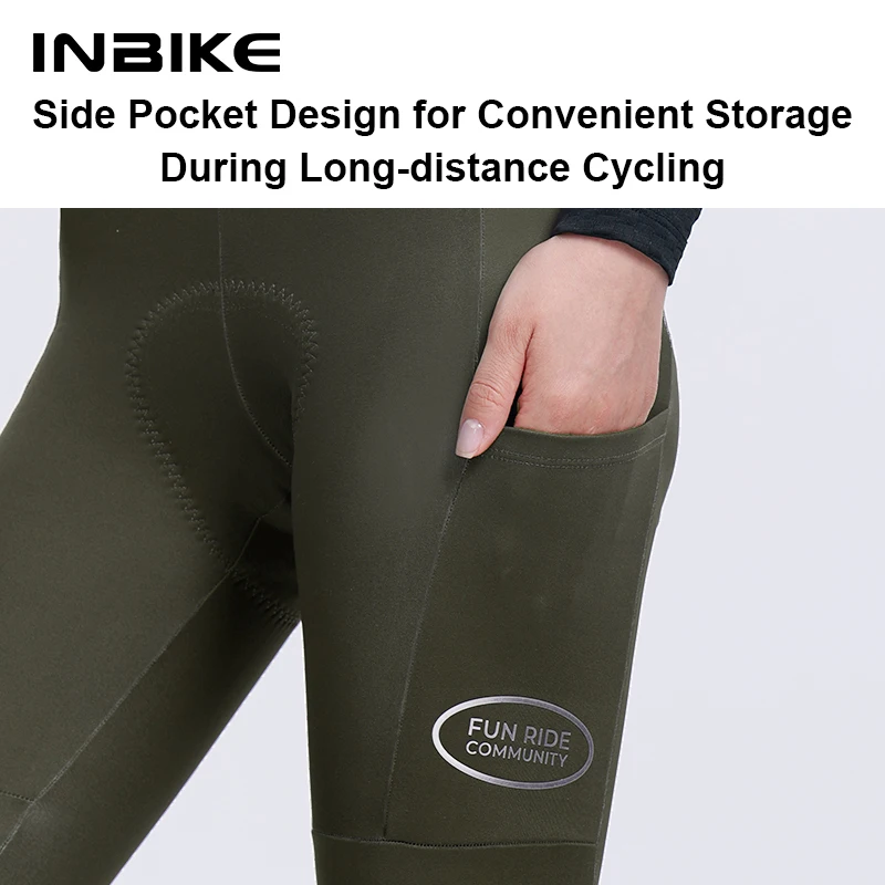 INBIKE Women's Thermal Fleece Cycling Bib Tights Padded Winter Cycling Pants with Pockets Road Bike Windproof Clothing