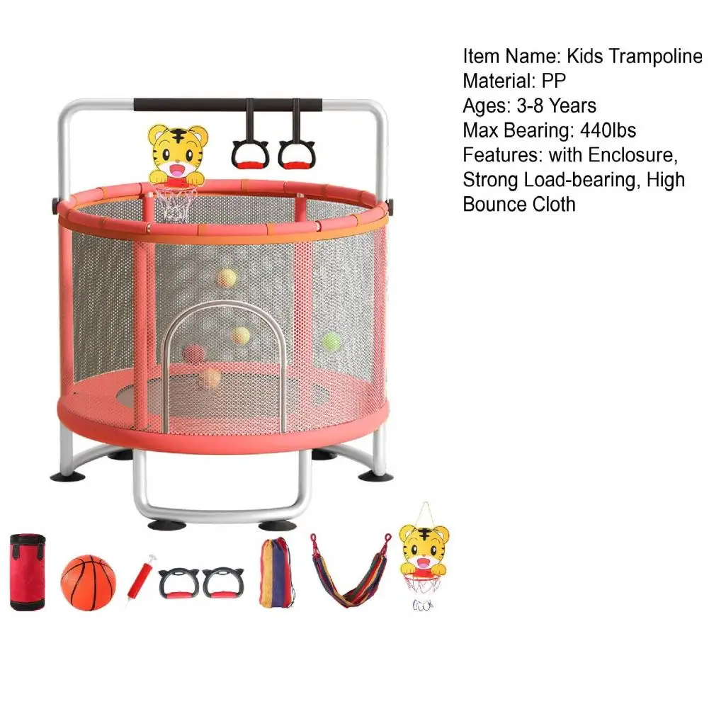 Kids Trampoline with Basketball Hoop, Swing, Sandbag, Ocean Balls, 440lbs Indoor Outdoor Trampoline with Enclosure Net 6