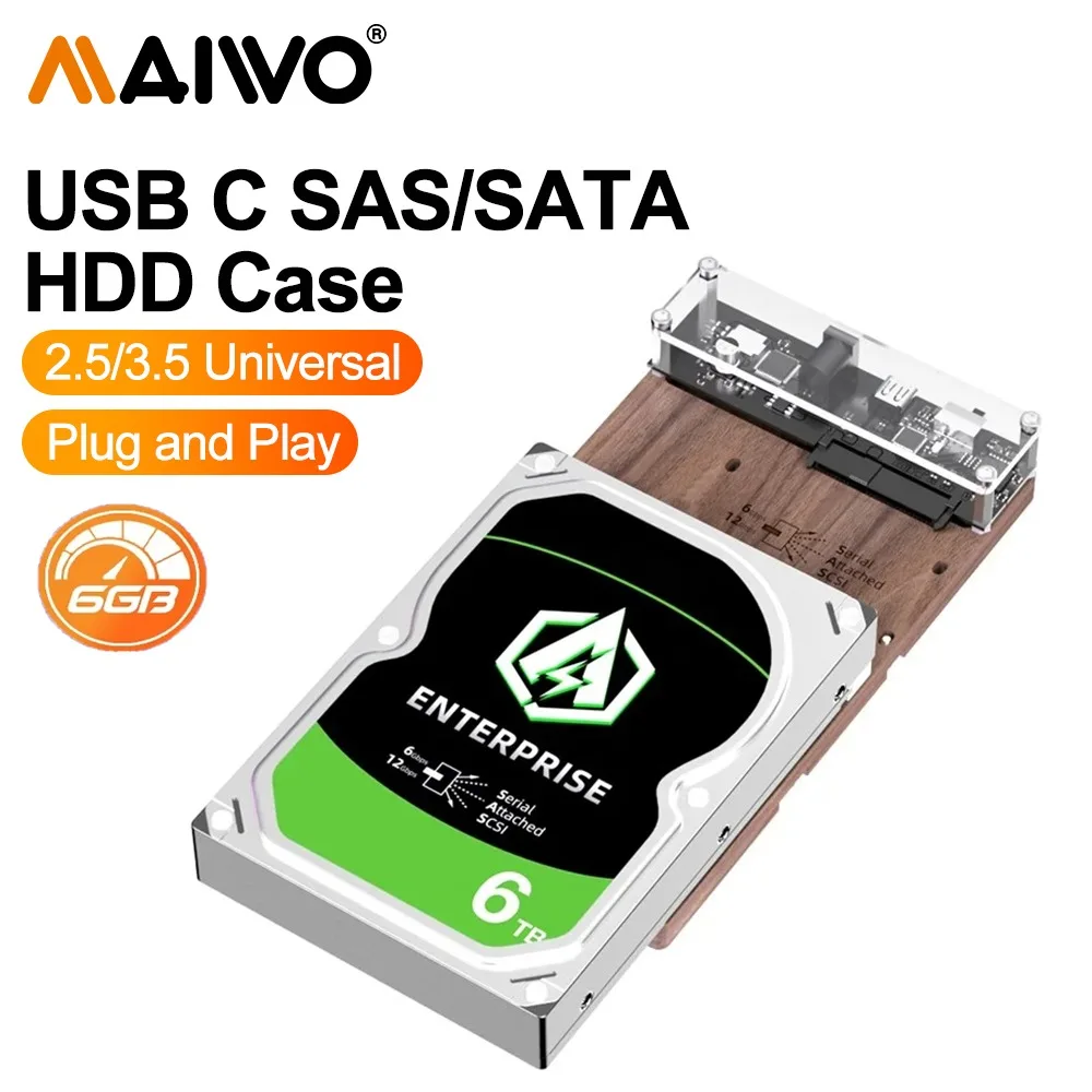 Docking Station Per Disco Rigido Maiwo Sas Per Hdd Ssd Da 2.5/3.5 "Case Per Disco Da Sata A Usb 3.0 Docking Station Hdd Ajsasm1 Wornut Wood
