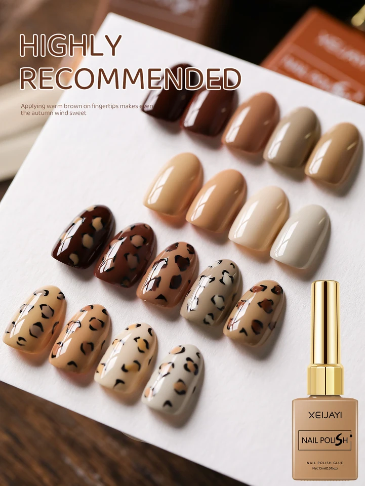XEIJAYI 9PCS 15ml Brown Nude Gel Nail Polish Set, Soak-Off UV LED