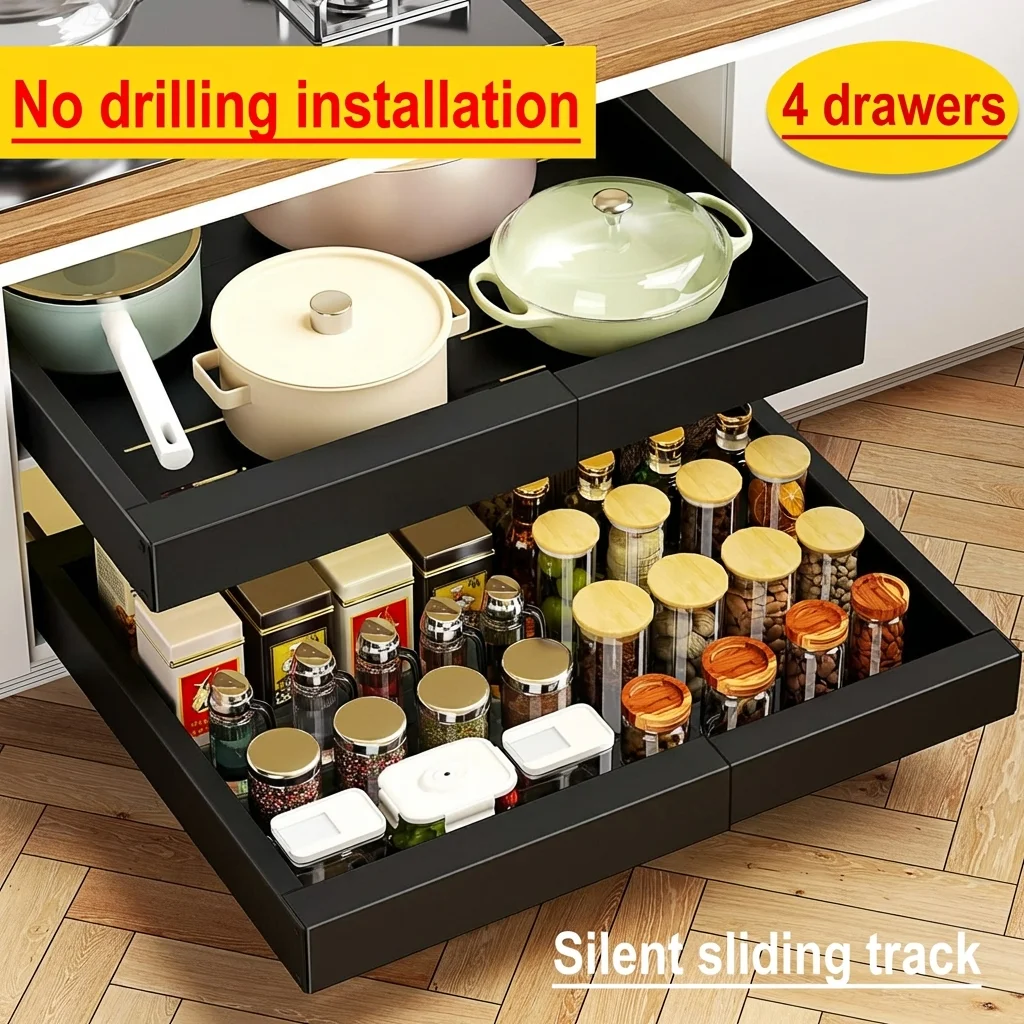 Ausziehbarer Schrankorganizer 4er-Pack, Hochbelastbarer Kleiderschrank-Organizer aus Kohlenstoffstahl, Ohne Bohren Selbstklebende Montage, 32-52CM Breite – Detail 1