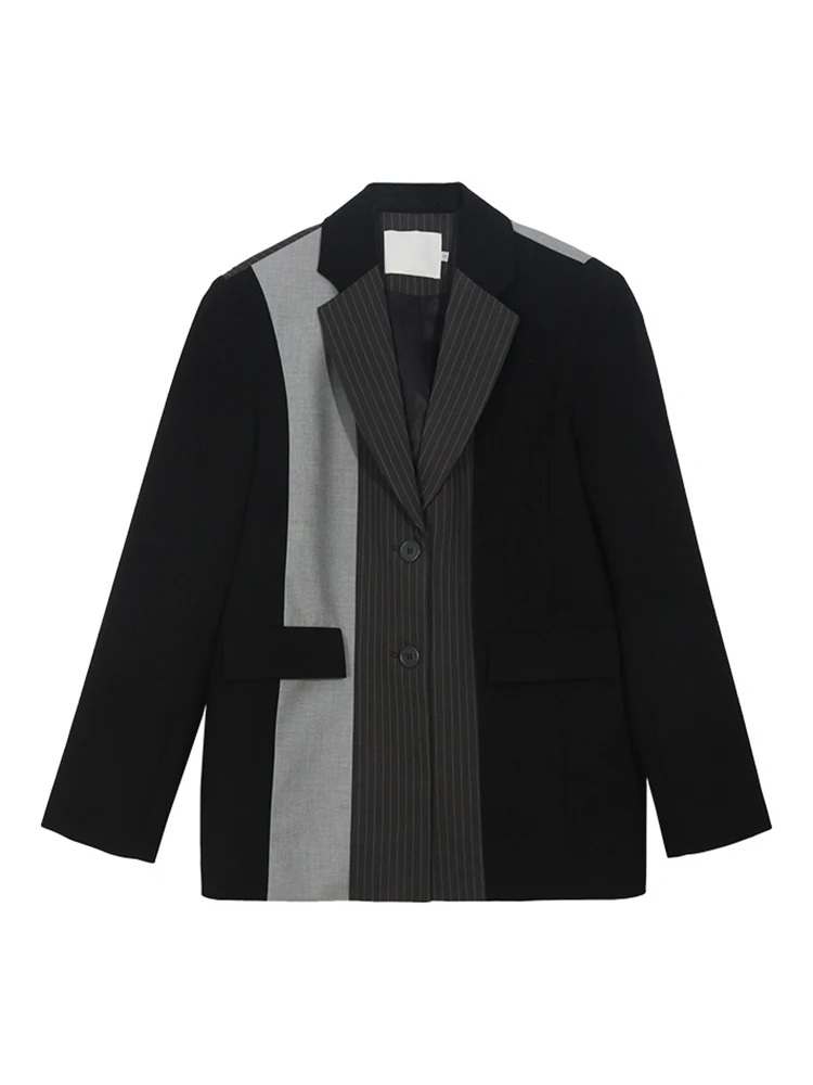 BZVW Designer Spliced Contrast Color Blazers For Women Single Breasted Long Sleeve Tide Jackets 2024 Autumn New 26D8908