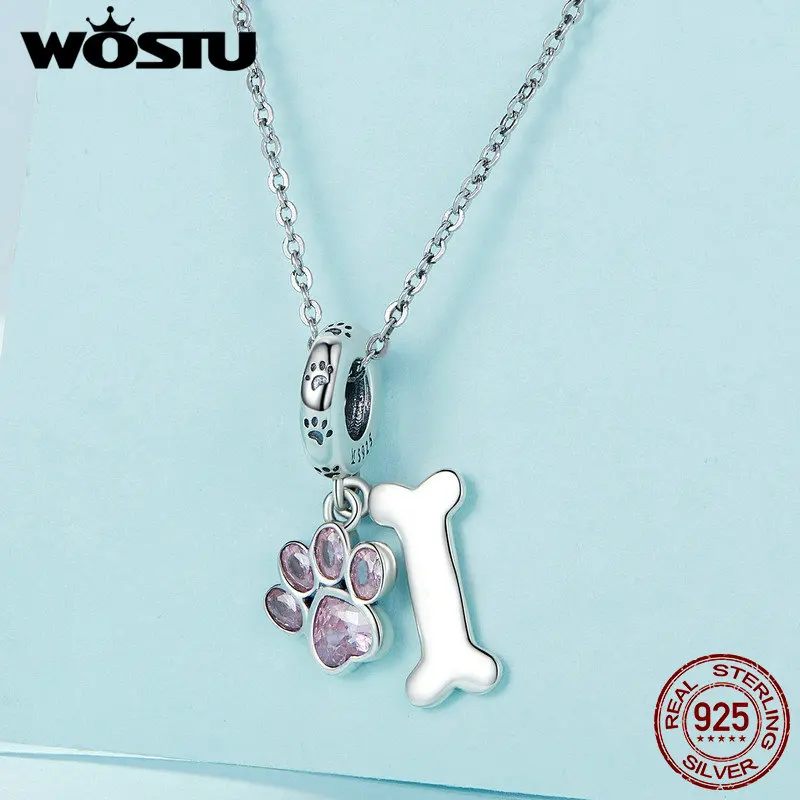 Dog Paw Charm For Bracelets - Pink Crystal Dangle Charm With CZ, Birthday Gift For Dog Lovers & Women - View #5