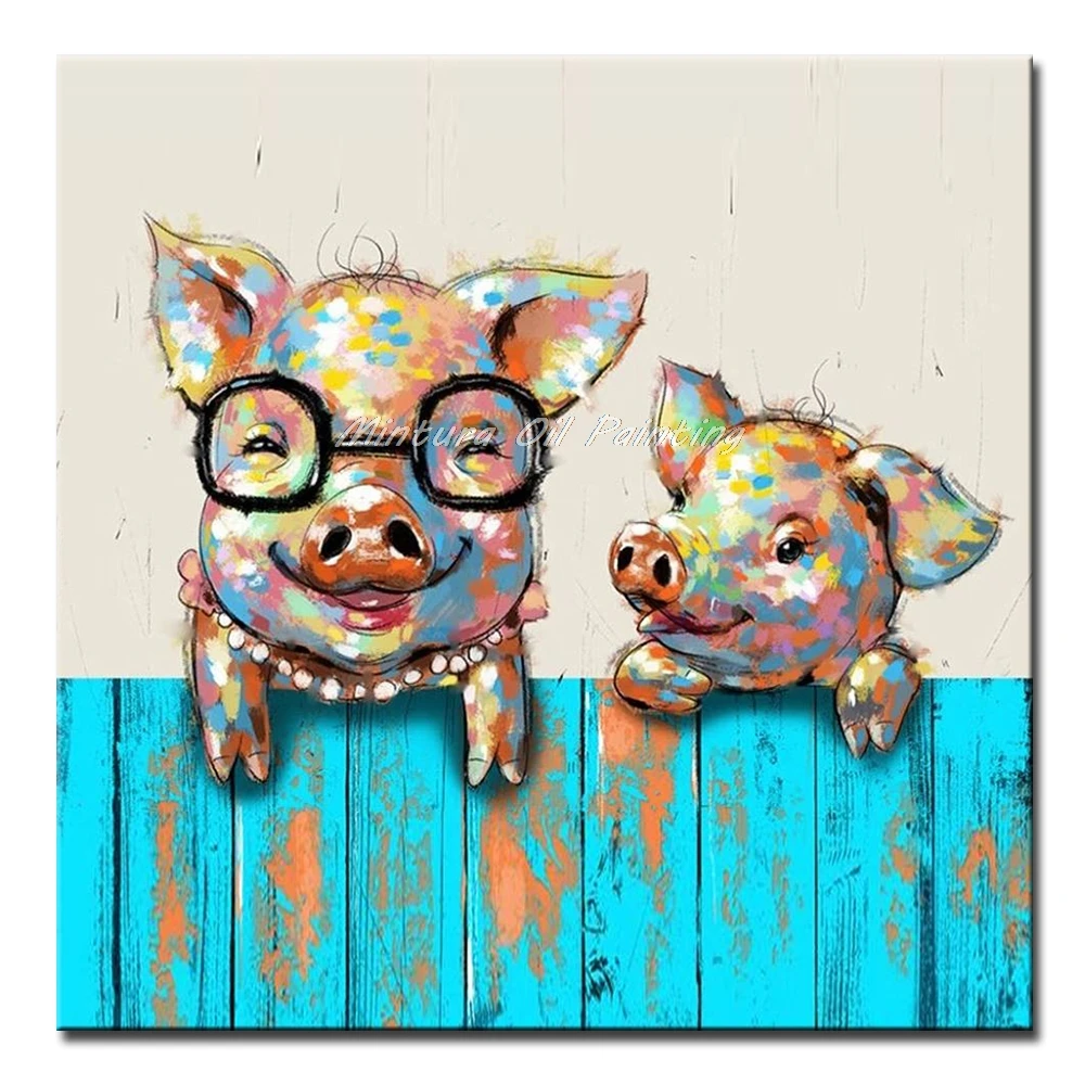

Mintura Art Hand-Painted Acrylic Canvas,Oil Paintings Happy pigs Modern Abstract Animal Wall Art Pictures Room Decor No Framed