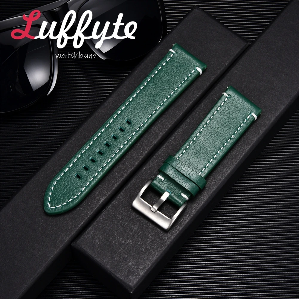 Lichee Pattern Genuine Leather Watch Strap with Pin Buckle - Elegant Casual Wristband Replacement