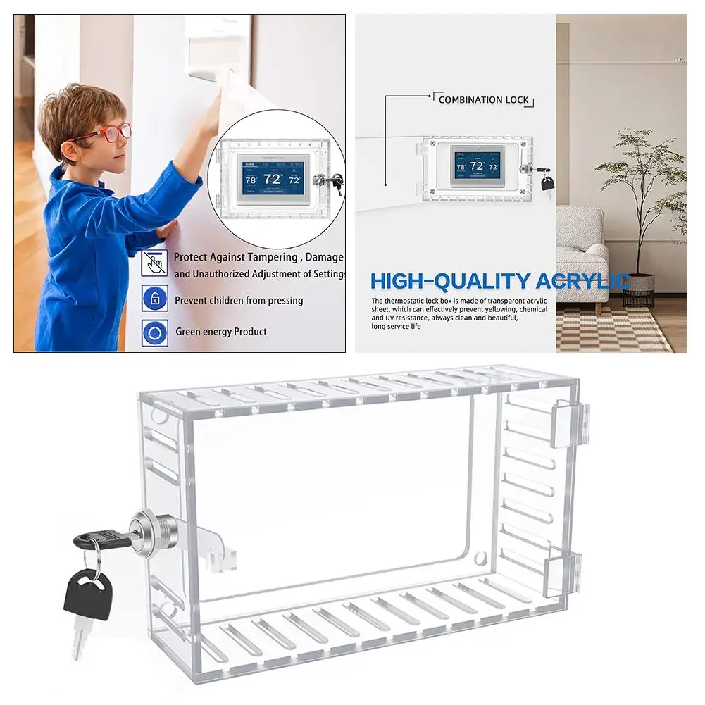 Universal Thermostat Lock Box Key Clear Large Thermostat Cover Wall Guard Fits Thermostats thermostat lock box