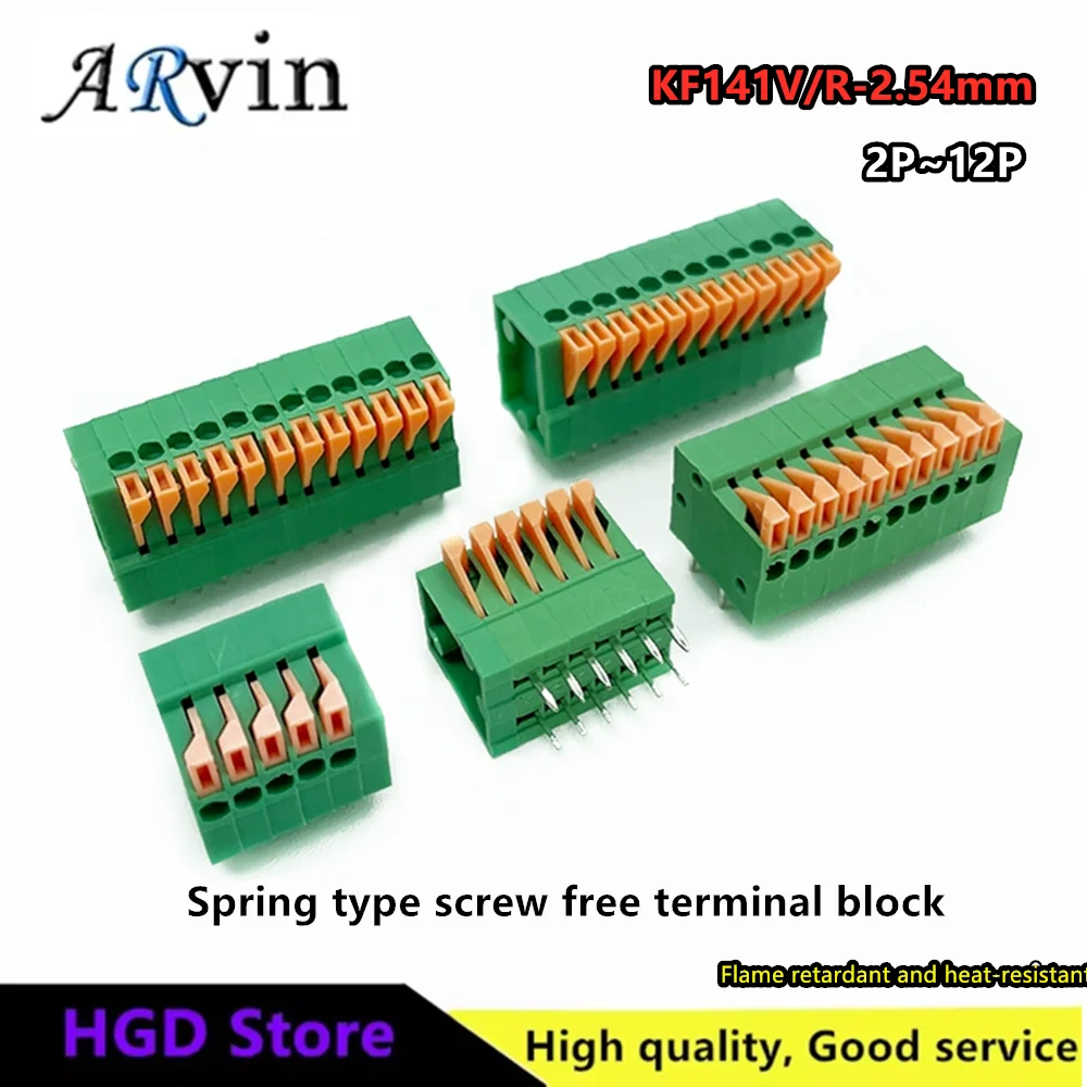5PCS KF141V-DG141R Feder Typ Terminal Block 2,54mm Schrauben-Freies Gerade/Gebogene Nadel Zweireihig Pin 2P-12P für Elektronik