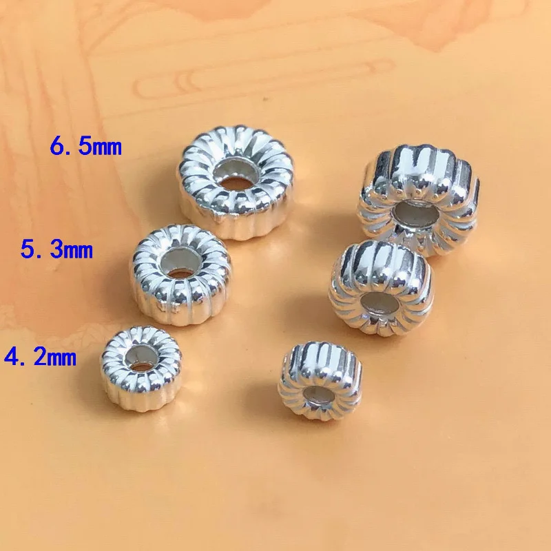 925 Sterling Silver Corrugated Roundel Beads Silver Beads for Jewelry Making Handmde DIY Accessories Jewelry Findings Beads