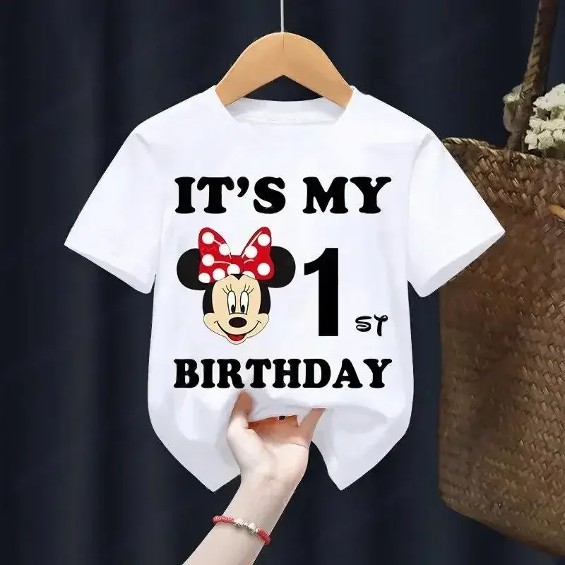 Mickey Minnie Children T-Shirt Disney Birthday Number 1-9 Boy Girl Clothes Kid Kawaii Anime Cartoon Little Baby Casual Tee Shirt 2