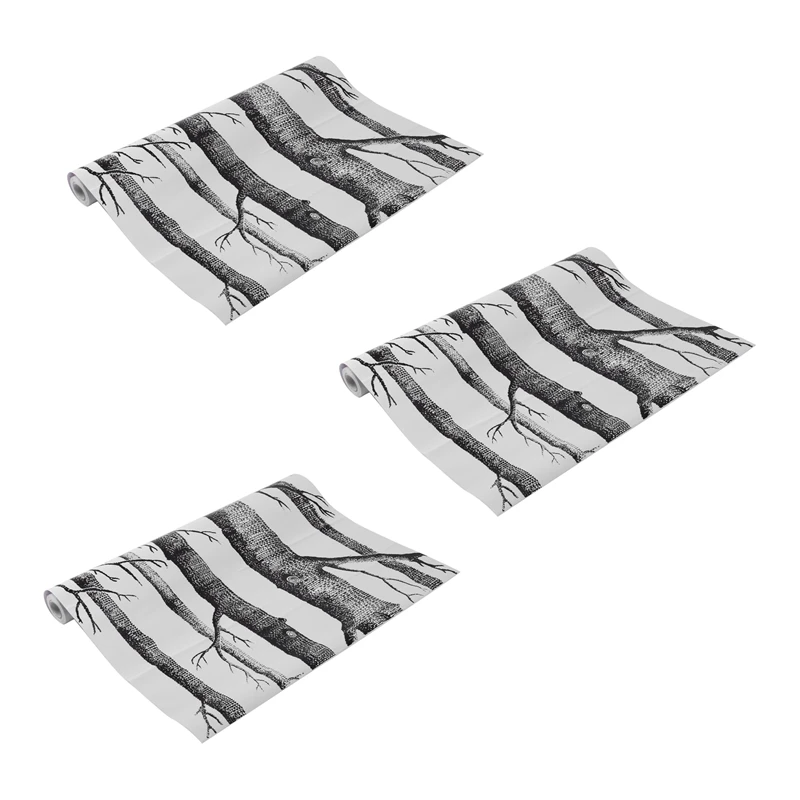 3X Black White Birch Tree Wallpaper For Bedroom Modern Design Living Room Wall Paper Roll Rustic Forest Woods Wallpapers |