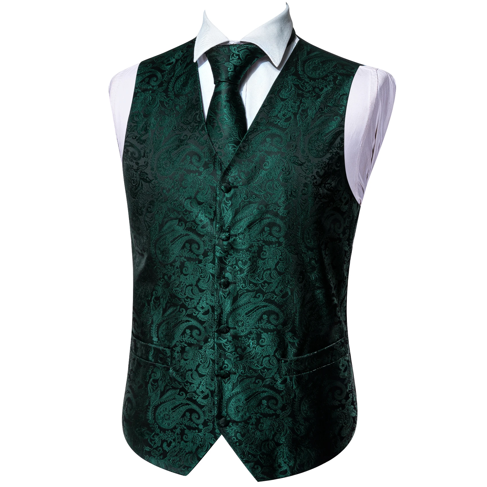 thumbnail image 2 of Barry.Wang 100 Colors Silk Men Vest Paisley Floral Waistcoat 2 of 11