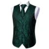 Luxury Mens Vest Suit Green Paisley Flower Slim Fit Male Dress Sleeveless Formal Work Waistcoat Tie Hanky Gilet Barry Wang 3
