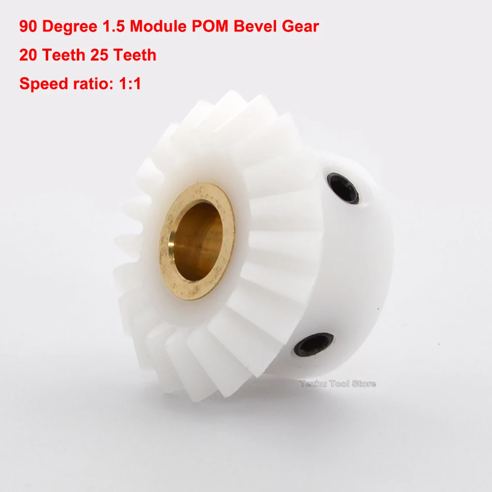 

1PCS 90 Degree 1.5 Module POM Bevel Gear 20 Teeth 25 Teeth White Nylon Meshing Angle Gear Bore 8/10/12mm